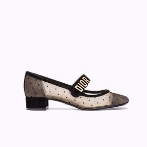 Dior Women Dior Baby-D Ballet Pump in Black Dotted Swiss 3 cm Heel
